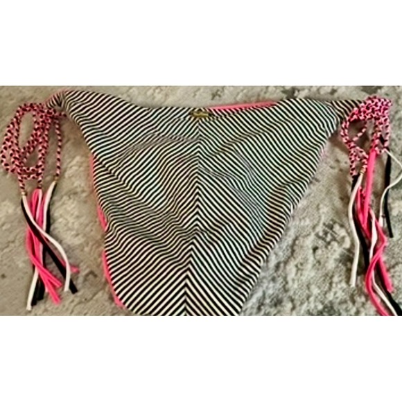 Beach Bunny Too Close Bikini‎ Bottoms XL Pink Black White Striped Tie Sides - Picture 5 of 6